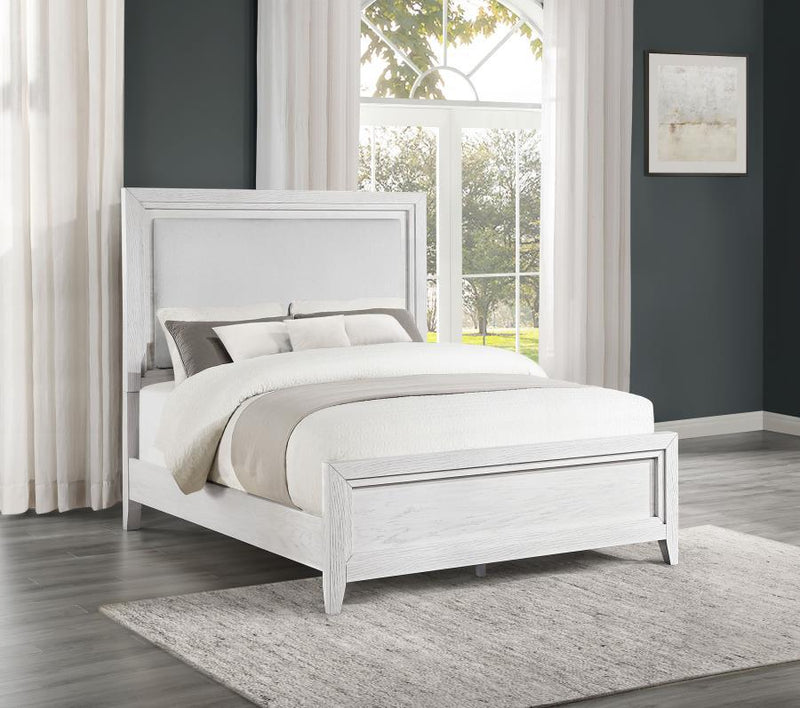 Marielle - Queen Side Rails & Slats LED Panel Bed - Distressed White