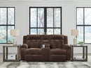 Free Wake - Double Relcining Power Loveseat With Console - Chocolate