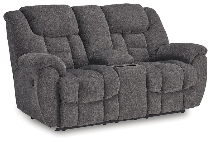 Foreside - Dbl Reclining Loveseat with Console - Charcoal