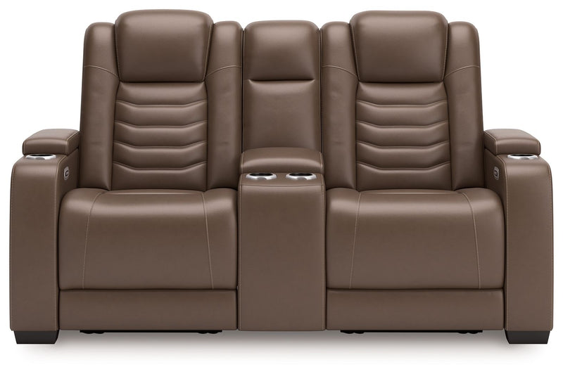 High Impact - Power Reclining Loveseat With Console / Adj Hdrst - Tobacco