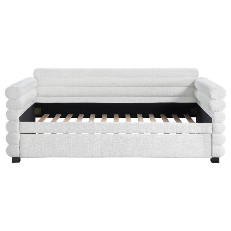 Patricia - Arms & Slats Boucle Upholstered Twin Day Bed With Trundle - White
