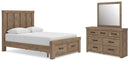 Oliandon - 3 Pc. - Queen Panel Storage Bed, Dresser And Mirror - Light Brown