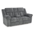  Manufacturer Color_Slate  Motion Type_Power Recline  -- Tip Off Power Reclining Fabric Loveseat with Console IMAGE 1