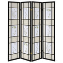 Catabella - 4-Panel Room Divider Folding Shoji Screen Floral - Black