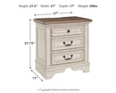 Realyn - Three Drawer Night Stand - White / Brown / Beige