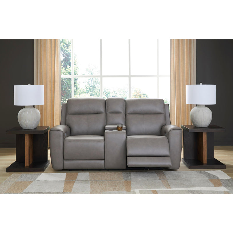  Manufacturer Color_Coin  -- 5Z Comfort Power Reclining Leather Match Loveseat with Console IMAGE 4