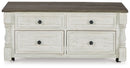 Havalance - Lift Top Cocktail Table with Storage Drawers - White / Gray