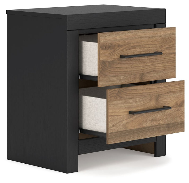 Vertani - Two Drawer Night Stand - Black / Honey Brown