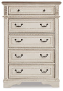 Realyn - Five Drawer Chest - White / Brown / Beige