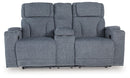 Studio Cave - Power Reclining Loveseat with Console - Steel