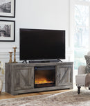 Wynnlow - 63" TV Stand With Glass/Stone Fireplace Insert - Gray
