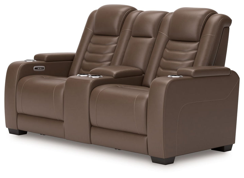 High Impact - Power Reclining Loveseat With Console / Adj Hdrst - Tobacco