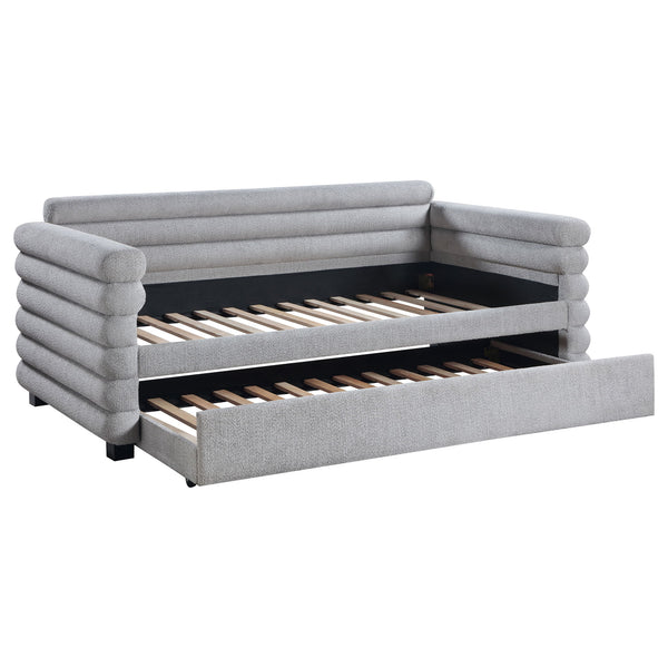 Patricia - Arms & Slats Boucle Upholstered Twin Day Bed With Trundle - Gray