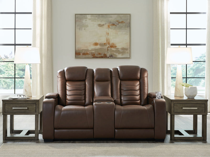 High Impact - Power Reclining Loveseat With Console / Adj Hdrst - Tobacco