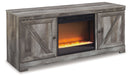 Wynnlow - Entertainment Center - TV Stand With Glass/Stone Fireplace Insert - Gray