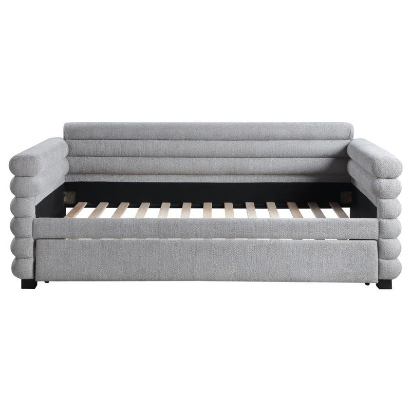 Patricia - Arms & Slats Boucle Upholstered Twin Day Bed With Trundle - Gray