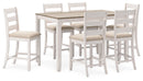 Skempton - Counter Height Dining Table and Bar Stools (Set of 7) - White / Light Brown