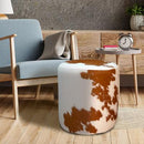 Round Ottoman in Brown & White