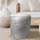 Round Ottoman in Silver Splashed on White