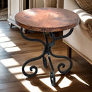 Hearthstone Copper Top Round Occasional Table with Hand Forged Iron Base