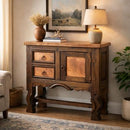 Two Drawer One Door Yoke Leg Credenza With Copper- Small