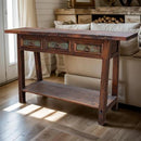 Console Two Level Credenza With Copper Top And Drawers