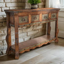 Four Green Copper Drawer Curved Shelf Entry Console