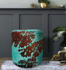 Round Ottoman - Distressed Embossed Croc Turquoise On Brown - Height: 16" Diameter: 15"