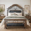 California King Bed W/Tooled Leather and Iron