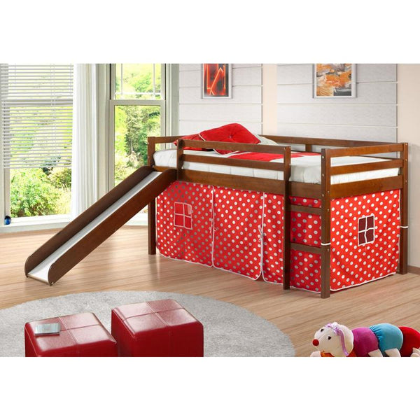 Donco Trading Company Kids Beds Loft Bed 750TE Twin Tent Loft Bed W/Slide Polka Dots IMAGE 1