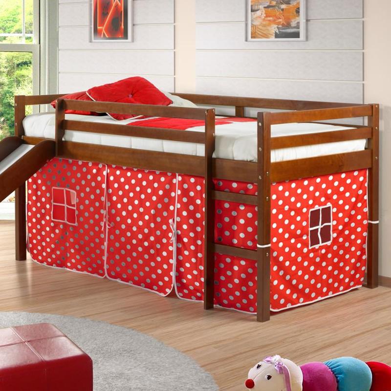 Donco Trading Company Kids Beds Loft Bed 750TE Twin Tent Loft Bed W/Slide Polka Dots IMAGE 3