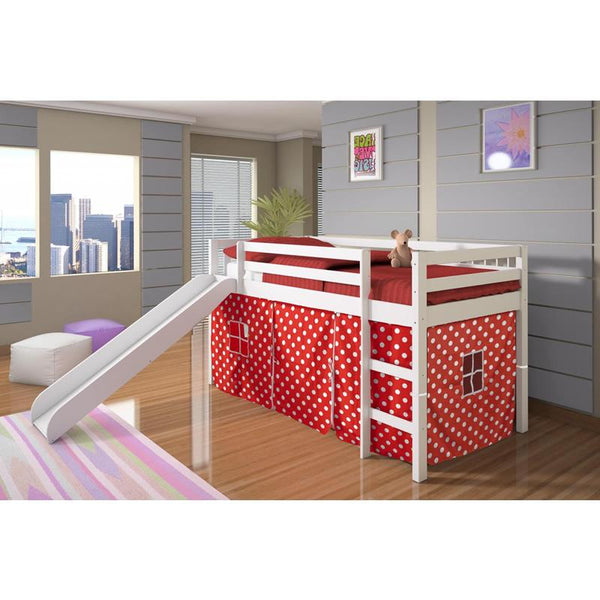 Donco Trading Company Kids Beds Loft Bed 750TW Twin Tent Loft Bed W/Slide Polka Dots IMAGE 1