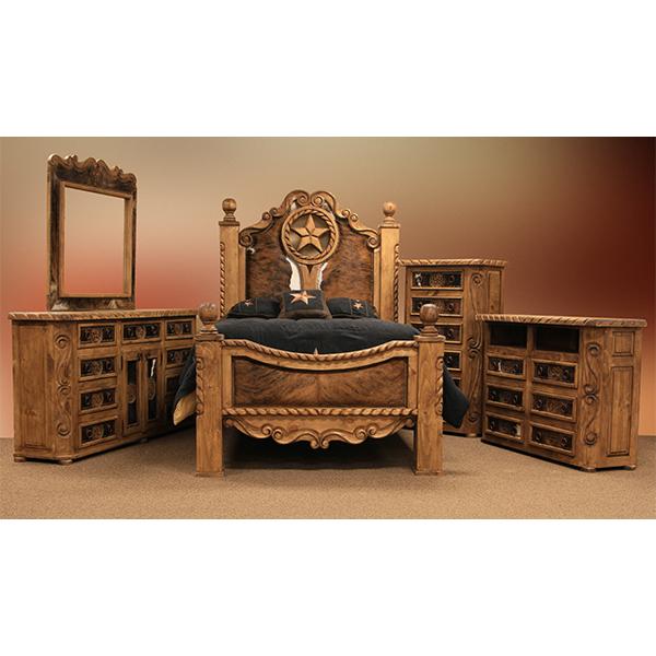 LMT Imports Rope and Star with Cowhide Bedroom Suite Queen Poster Bed ZLUNA-REC042 QUEEN IMAGE 2