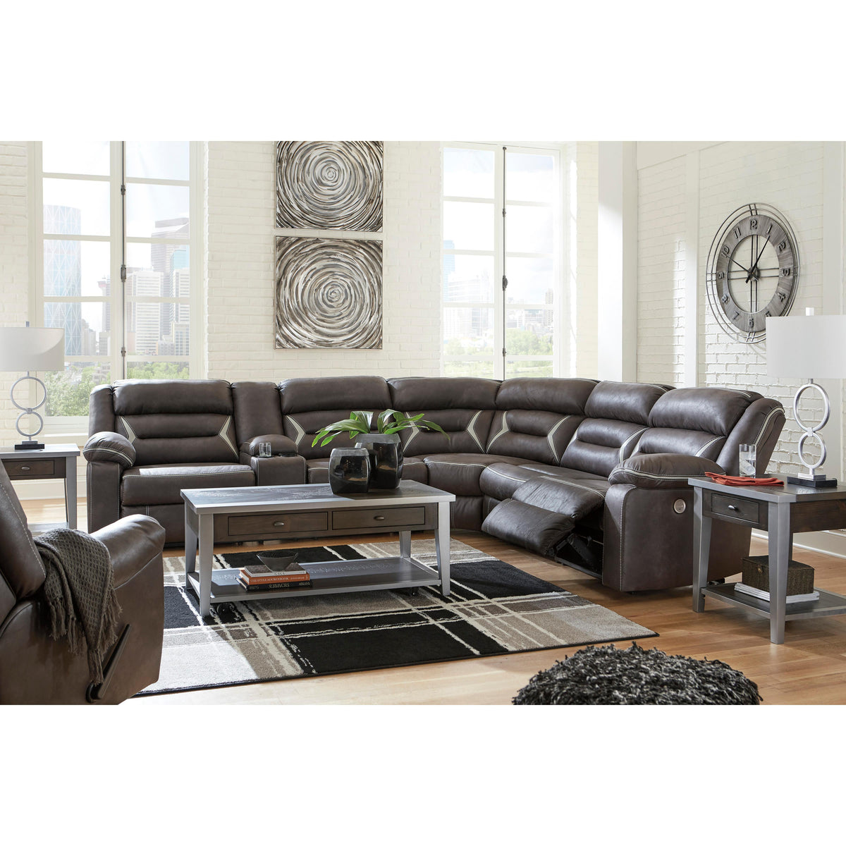 Signature Design by Ashley Kincord Power Reclining Leather Look 4 pc S